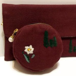 Fabric Red Clutch & Round Pouch - Made to Order